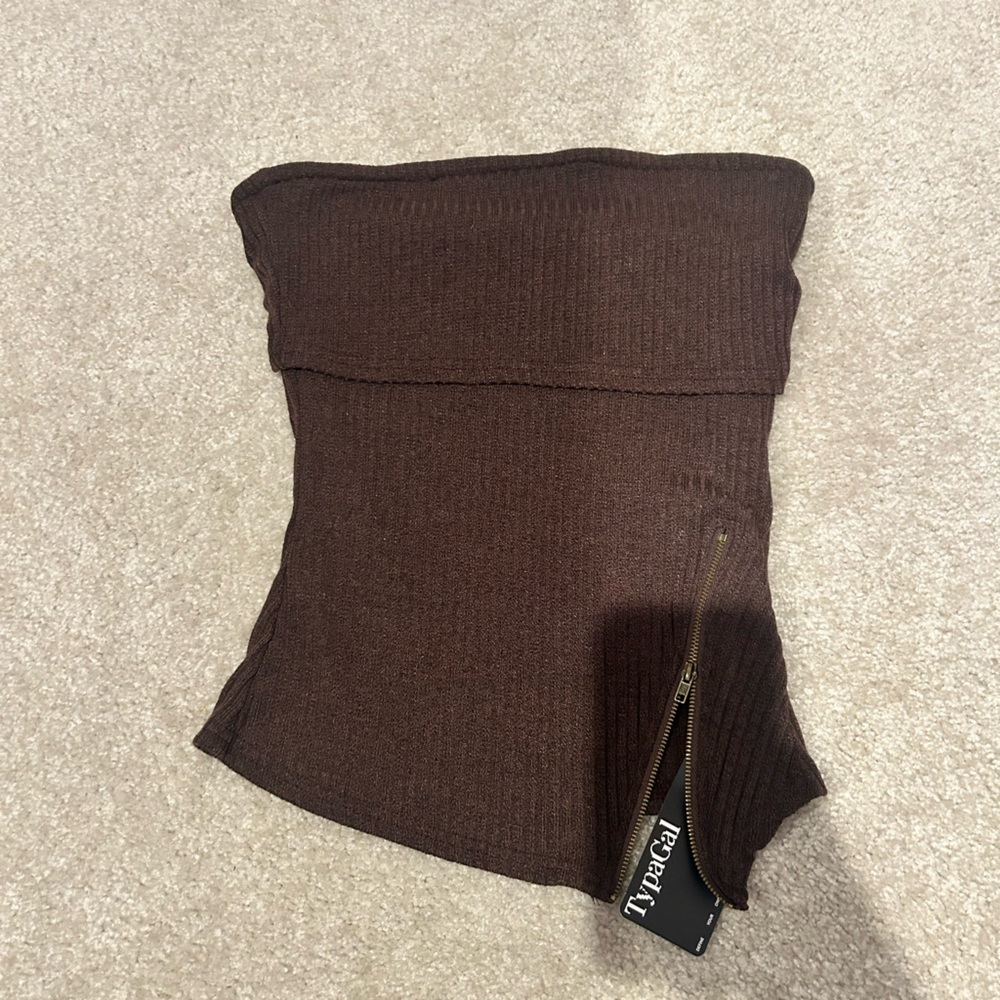 Brown Ribbed Tube Top